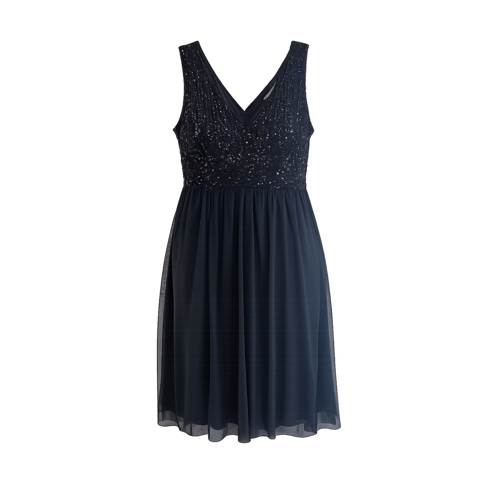eShakti Sequin Mesh Cocktail Dress 2X Navy Blue V-Neck Pockets‎ Party Glam Chic